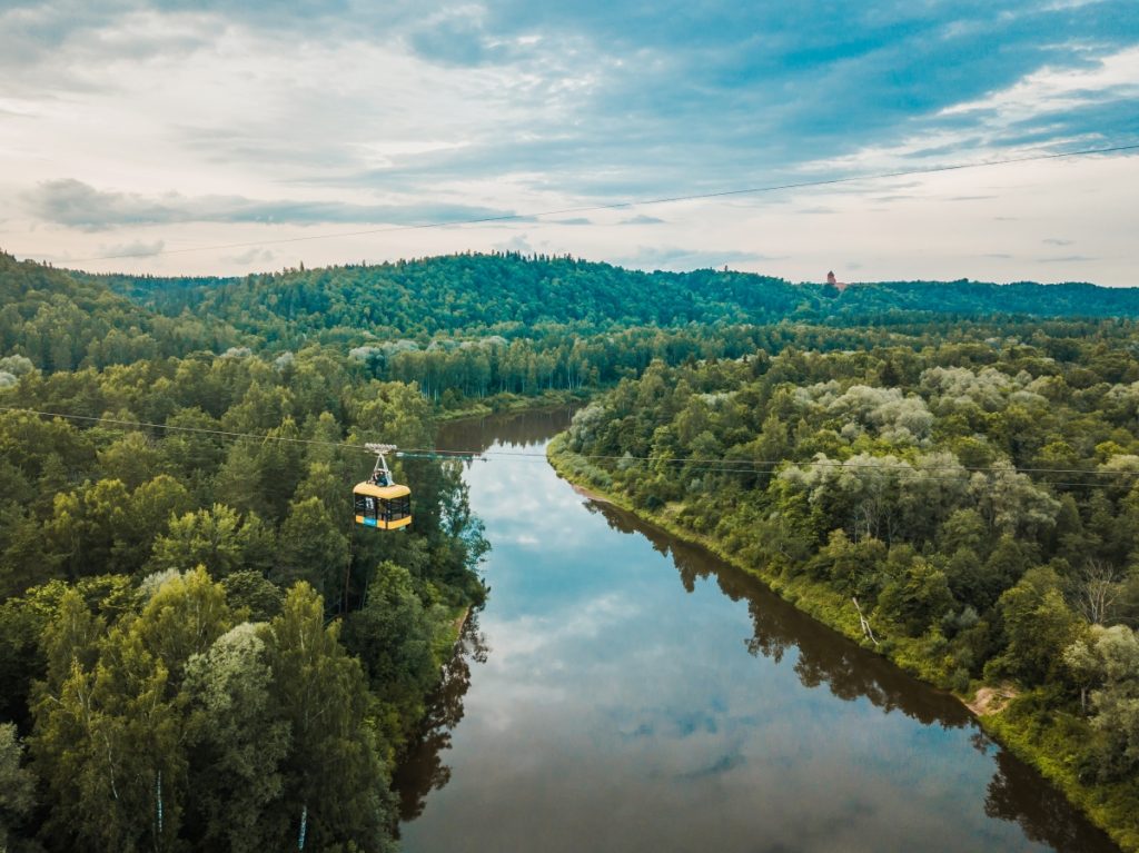 Sigulda cable car above the Gauja valley — bungee jumping location